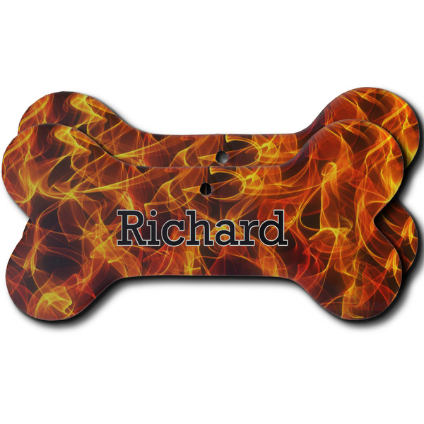 Custom Fire Ceramic Dog Ornament - Front & Back w/ Name or Text