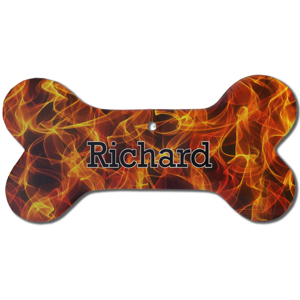 Custom Fire Ceramic Dog Ornament - Front w/ Name or Text