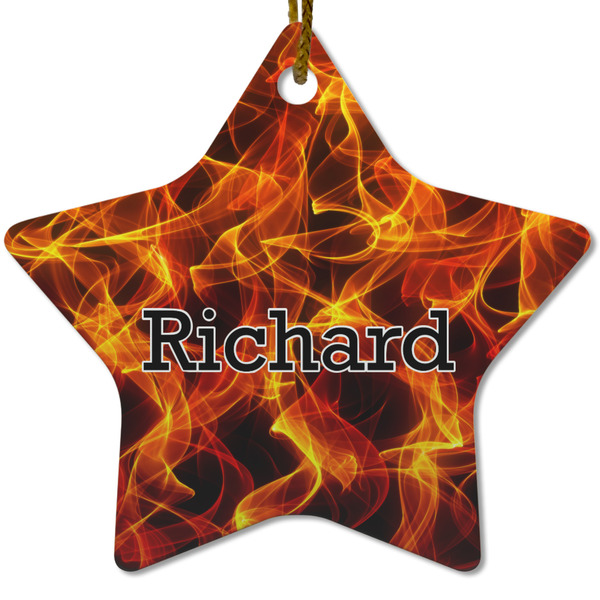 Custom Fire Star Ceramic Ornament w/ Name or Text