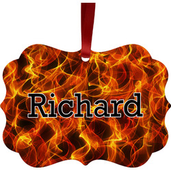 Fire Metal Frame Ornament - Double Sided w/ Name or Text
