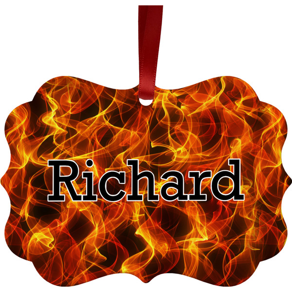 Custom Fire Metal Frame Ornament - Double Sided w/ Name or Text
