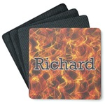 Fire Square Rubber Backed Coasters - Set of 4 (Personalized)