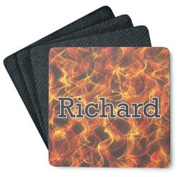 Fire Square Rubber Backed Coasters - Set of 4 (Personalized)