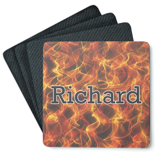 Custom Fire Square Rubber Backed Coasters - Set of 4 (Personalized)