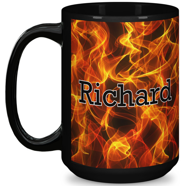 Custom Fire 15 Oz Coffee Mug - Black (Personalized)