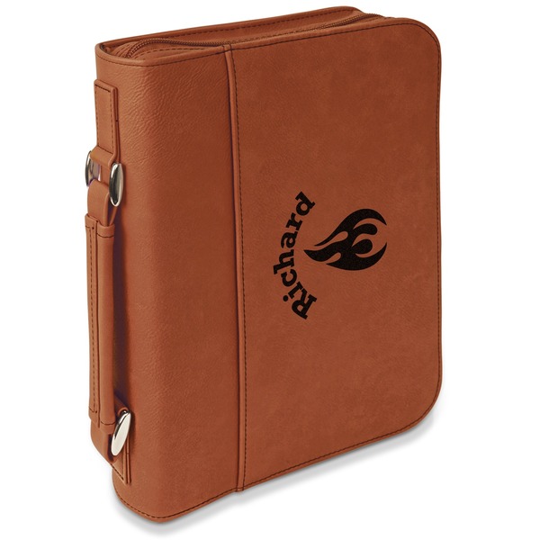 Custom Fire Leatherette Bible Cover with Handle & Zipper - Large- Single Sided (Personalized)