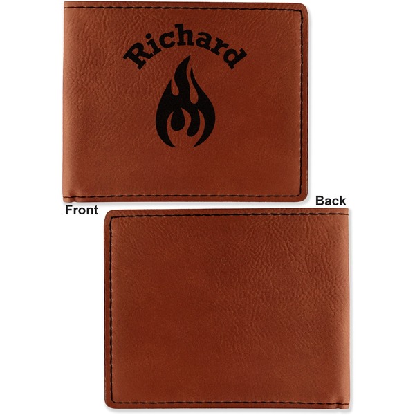 Fire Cognac Leatherette Bifold Wallets - Front and Back Single Sided - Apvl