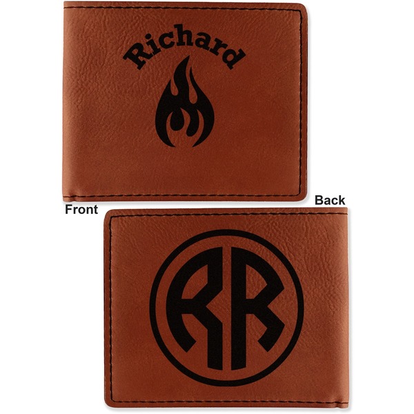 Fire Cognac Leatherette Bifold Wallets - Front and Back