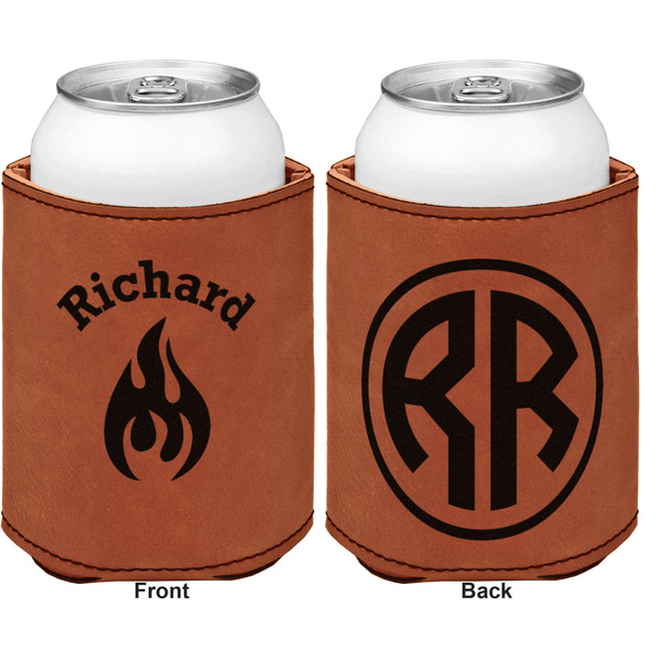 Fire Cognac Leatherette Can Sleeve - Double Sided Front and Back