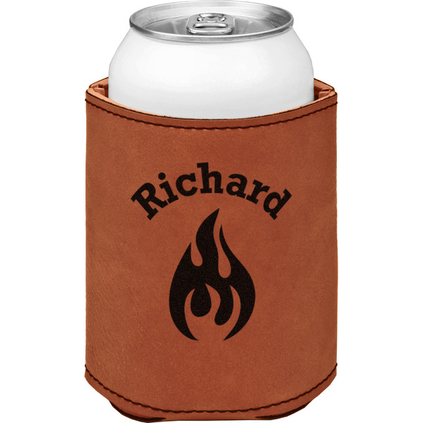 Fire Cognac Leatherette Can Sleeve - Single Front