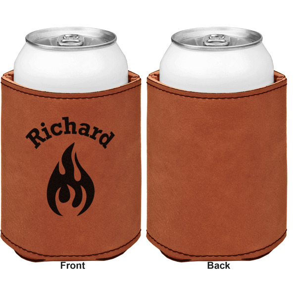 Fire Cognac Leatherette Can Sleeve - Single Sided Front and Back