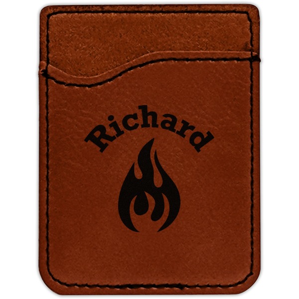 Fire Cognac Leatherette Phone Wallet close up