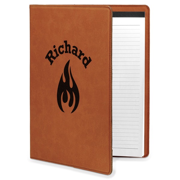 Custom Fire Leatherette Portfolio with Notepad - Large - Single Sided (Personalized)