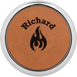 Fire Leatherette Round Coaster w/ Silver Edge (Personalized)