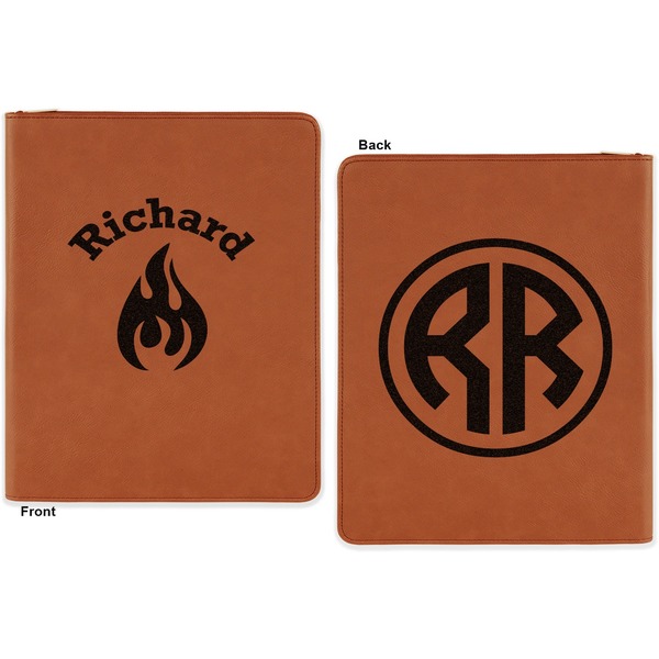 Fire Cognac Leatherette Zipper Portfolios with Notepad - Double Sided - Apvl