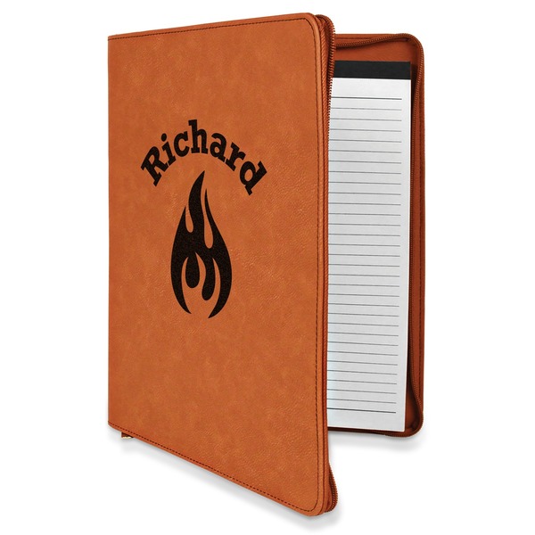 Custom Fire Leatherette Zipper Portfolio with Notepad - Single Sided (Personalized)
