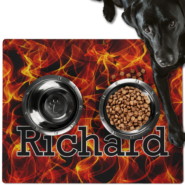 Custom Fire Dog Food Mat - Large w/ Name or Text