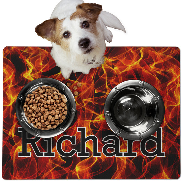 Custom Fire Dog Food Mat - Medium w/ Name or Text