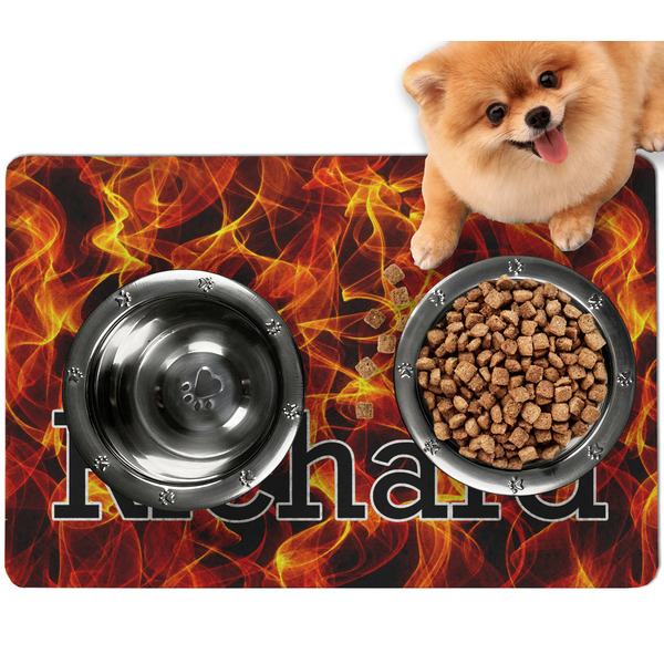 Custom Fire Dog Food Mat - Small w/ Name or Text