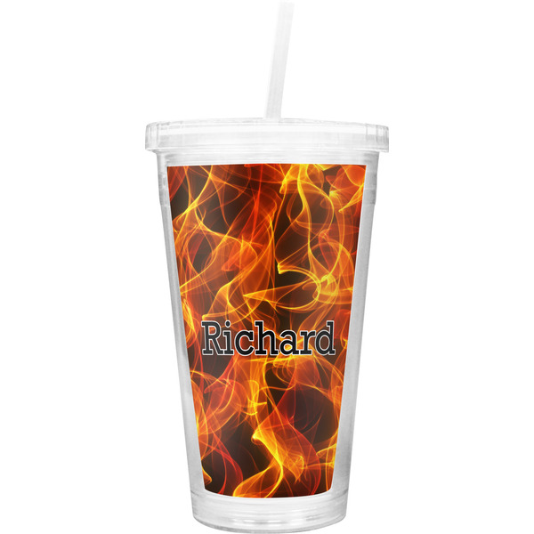 Custom Fire Double Wall Tumbler with Straw (Personalized)