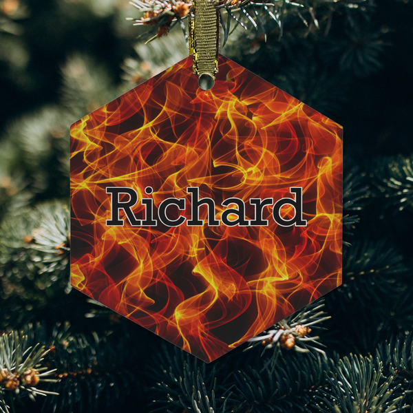Fire Frosted Glass Ornament - Hexagon (Lifestyle)