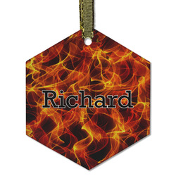 Fire Flat Glass Ornament - Hexagon w/ Name or Text