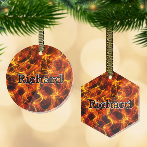 Custom Fire Flat Glass Ornament w/ Name or Text