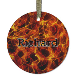 Fire Flat Glass Ornament - Round w/ Name or Text