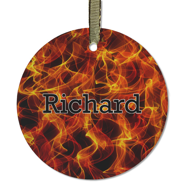 Custom Fire Flat Glass Ornament - Round w/ Name or Text