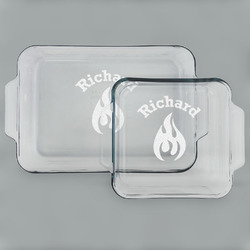 Fire Set of Glass Baking & Cake Dish - 13in x 9in & 8in x 8in (Personalized)