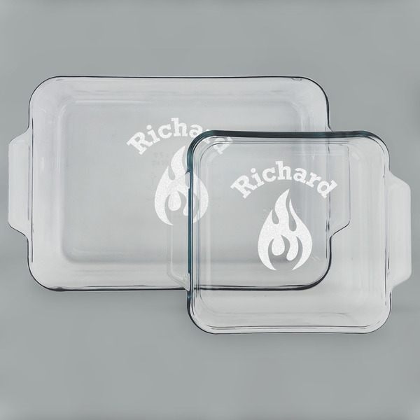 Custom Fire Set of Glass Baking & Cake Dish - 13in x 9in & 8in x 8in (Personalized)