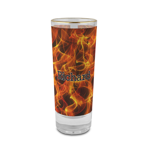 Custom Fire 2 oz Shot Glass -  Glass with Gold Rim - Single (Personalized)