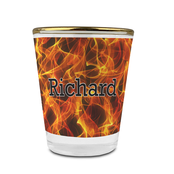 Custom Fire Glass Shot Glass - 1.5 oz - with Gold Rim - Set of 4 (Personalized)