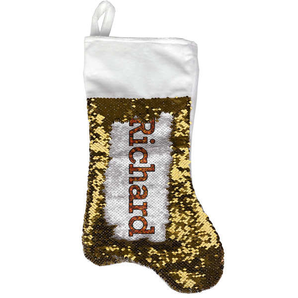 Custom Fire Reversible Sequin Stocking - Gold (Personalized)