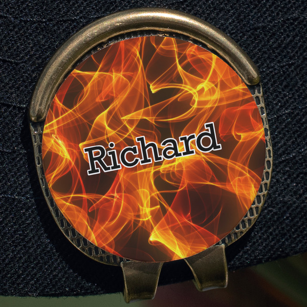 Fire Golf Ball Marker Hat Clip - Gold - Close Up