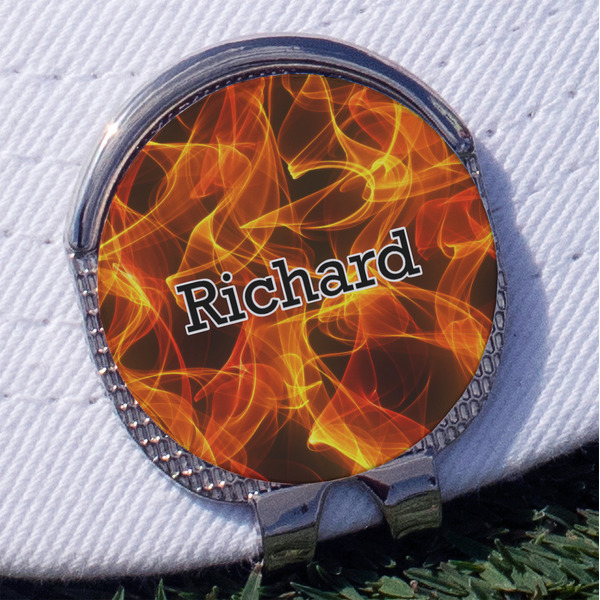Fire Golf Ball Marker Hat Clip - Silver - Front