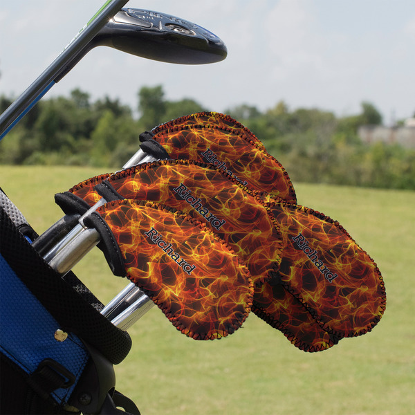 Custom Fire Golf Club Iron Cover - Set of 9 (Personalized)