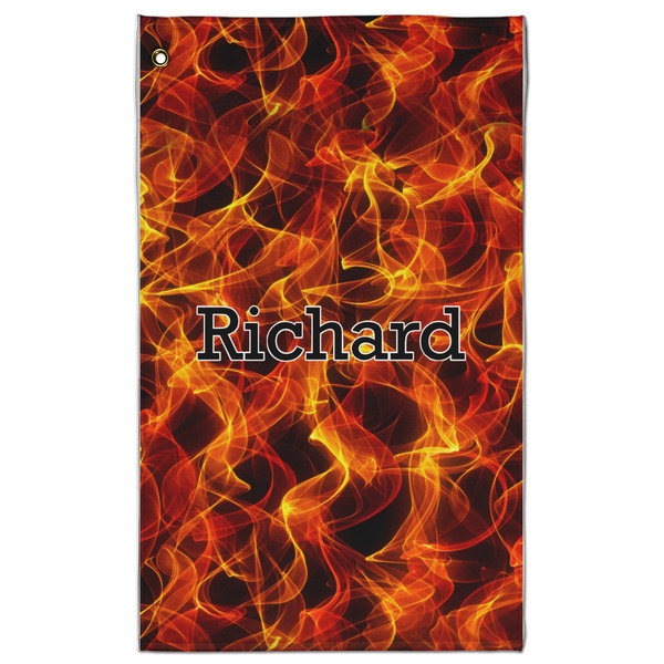 Custom Fire Golf Towel - Poly-Cotton Blend w/ Name or Text