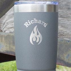 Fire 20 oz Stainless Steel Tumbler - Grey - Single Sided (Personalized)