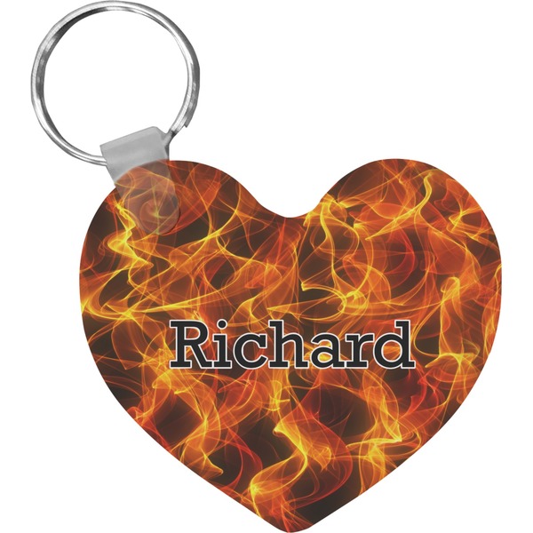 Custom Fire Heart Plastic Keychain w/ Name or Text