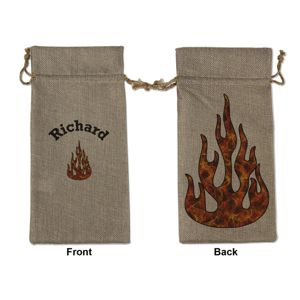 Custom Fire Large Burlap Gift Bag - Front & Back (Personalized)