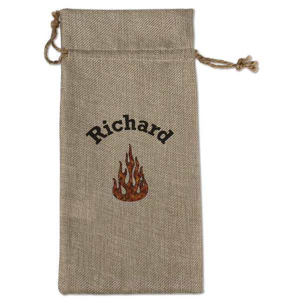 Custom Fire Large Burlap Gift Bag - Front (Personalized)