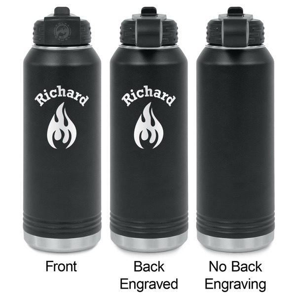 Fire Laser Engraved Water Bottles - 2 Styles - Front & Back View