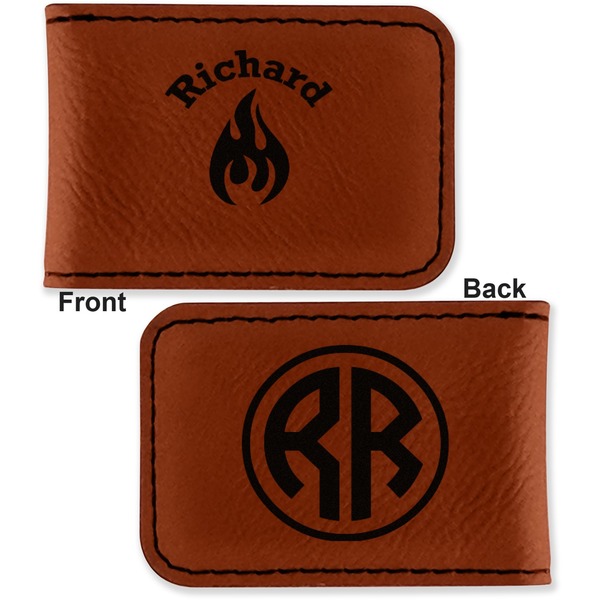 Fire Leatherette Magnetic Money Clip - Front and Back