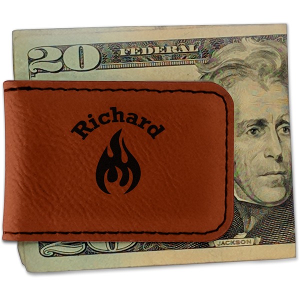 Custom Fire Leatherette Magnetic Money Clip (Personalized)