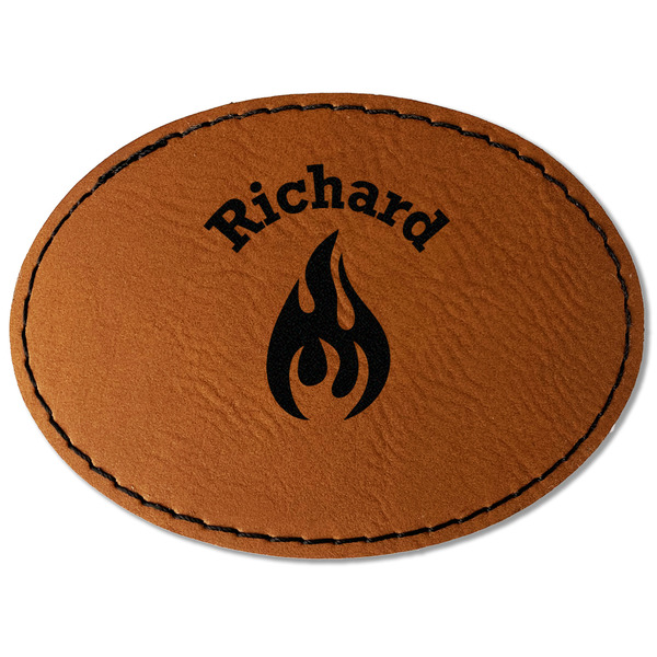 Custom Fire Faux Leather Iron On Patch - Oval (Personalized)