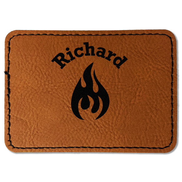 Custom Fire Faux Leather Iron On Patch - Rectangle (Personalized)