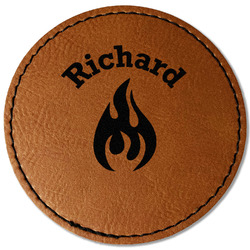 Fire Faux Leather Iron On Patch - Round (Personalized)