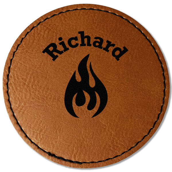 Custom Fire Faux Leather Iron On Patch - Round (Personalized)
