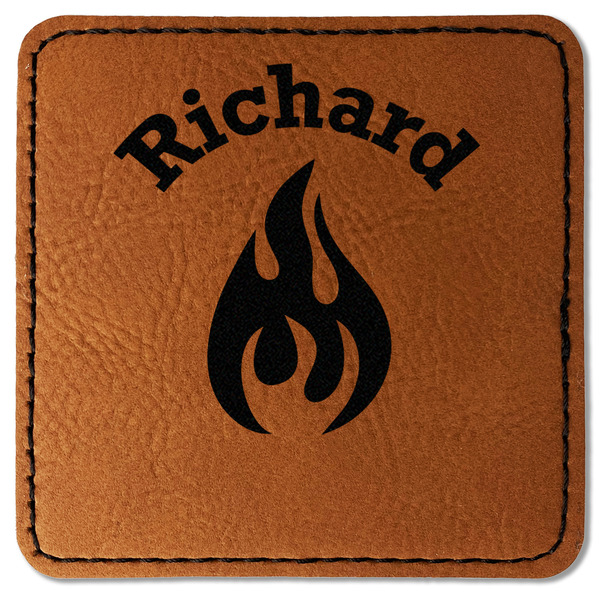 Custom Fire Faux Leather Iron On Patch - Square (Personalized)